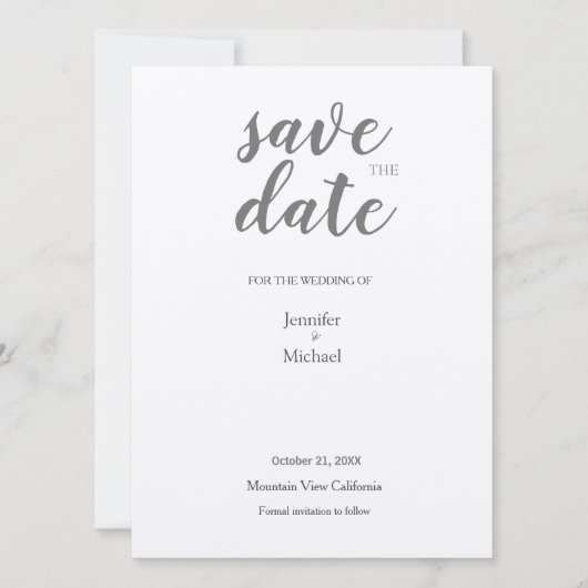 Metallic Silver Minimalist Modern Trendy Save The Date (Voorkant)