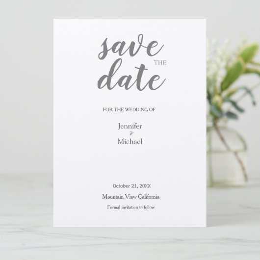 Metallic Silver Minimalist Modern Trendy Save The Date (Staand voorkant)