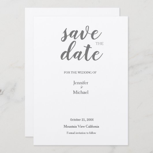 Metallic Silver Minimalist Modern Trendy Save The Date (Voorkant / Achterkant)