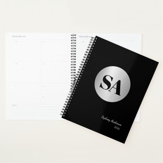 Metallic Silver Monogram Logo Calendar Planner (Display)