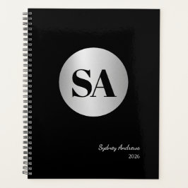 Metallic Silver Monogram Logo Calendar Planner