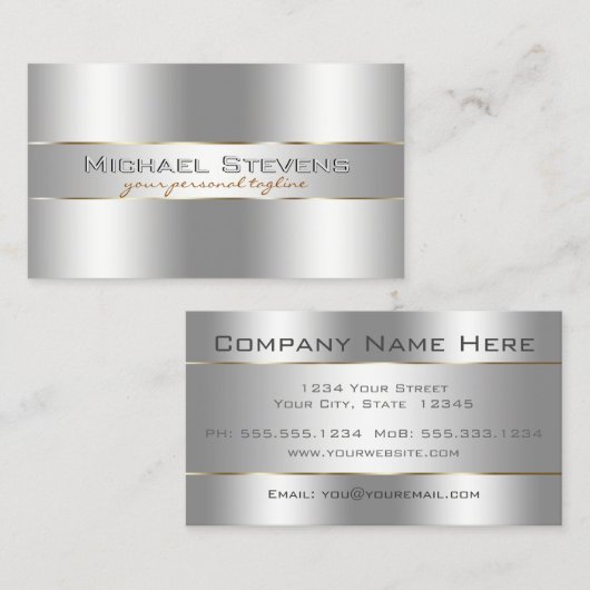 Metallic Silver Professional Elegant Visitekaartje (Voorkant / Achterkant)