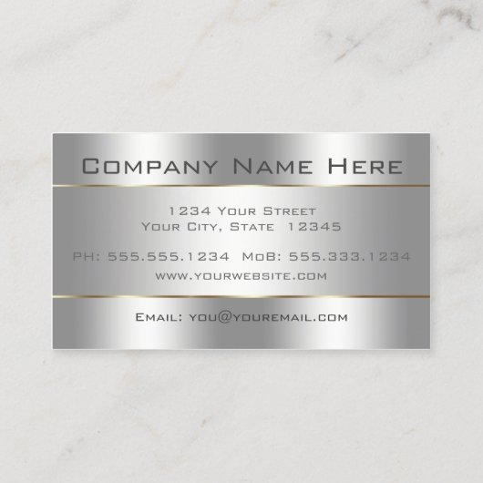 Metallic Silver Professional Elegant Visitekaartje (Achterkant)
