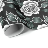 Metallic Silver Roses With Dark Green Leaves Cadeaupapier (Rol Hoek)