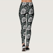 Metallic Silver Roses With Dark Green Leaves Leggings (Achterkant)