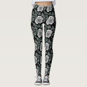 Metallic Silver Roses With Dark Green Leaves Leggings (Voorkant)
