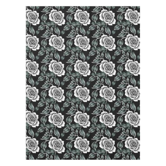 Metallic Silver Roses With Dark Green Leaves Tafelkleed (Voorkant)