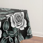 Metallic Silver Roses With Dark Green Leaves Tafelkleed (Voorbeeld)