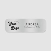 Metallic Silver Safety Pin Name Custom Moderne Log Naamplaatje (Voorkant)