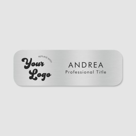 Metallic Silver Safety Pin Name Custom Moderne Log Naamplaatje (Voorkant)