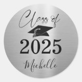 Metallic Silver Script-klasse afstuderen Ronde Sticker (Voorkant)