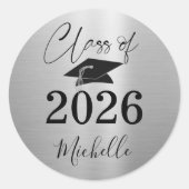 Metallic Silver Script-klasse afstuderen Ronde Sticker (Voorkant)
