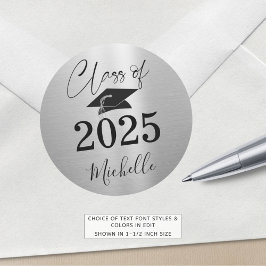 Metallic Silver Script-klasse afstuderen Ronde Sticker