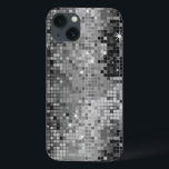 Metallic Silver Sequins Look Disco Mirrors Bling iPhone 13 Hoesje<br><div class="desc">Popular shiny metallic sequence look gray silver tones disco style. Retro 70's disco ball mirrors with the bling and sparkles. Look for this design in many tones. Purple blue green pink and can be requested in your favorite color. Het is een afbeelding van pattern en not actual sequence.</div>