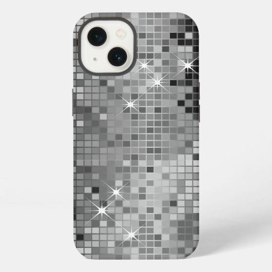 Metallic Silver Sequins Look Disco Mirrors Bling iPhone Hoesje (Achterkant)