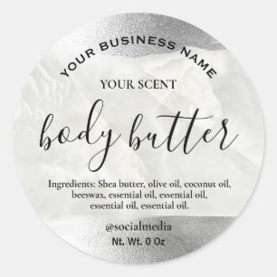 Metallic Silver Shimmer Marble Body Butter Labels