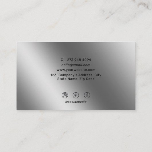 Metallic Silver Shiny Minimalistisch Social Media- Visitekaartje (Achterkant)