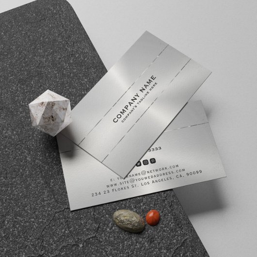 Metallic silver shiny stripe accent business card visitekaartje