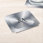 Metallic silver texture personalized monogram kartonnen onderzetters (Gekanteld)