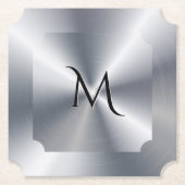 Metallic silver texture personalized monogram kartonnen onderzetters (Voorkant)