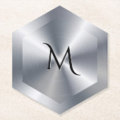 Metallic silver texture personalized monogram kartonnen onderzetters (Voorkant)