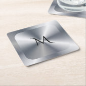 Metallic silver texture personalized monogram kartonnen onderzetters (Schuin)