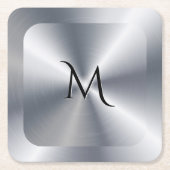 Metallic silver texture personalized monogram kartonnen onderzetters (Voorkant)
