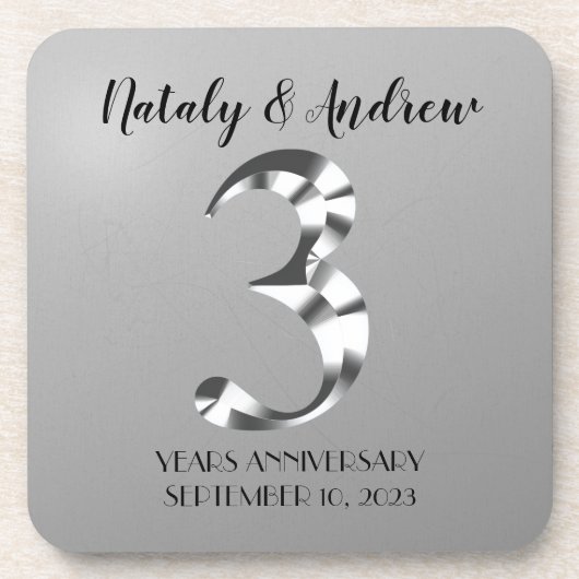 Metallic Silver Third Wedding Jubileum Bier Onderzetter (Voorkant)