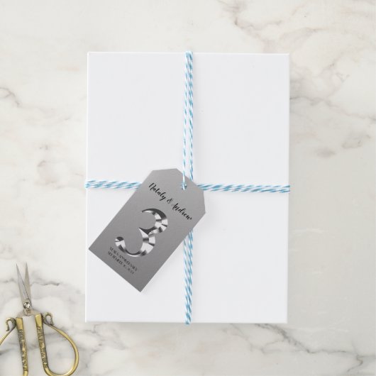 Metallic Silver Third Wedding Jubileum Cadeaulabel (Met Touw)