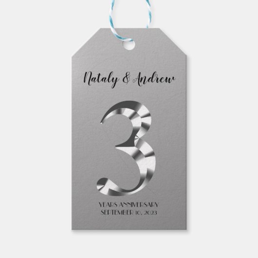 Metallic Silver Third Wedding Jubileum Cadeaulabel (Voorkant)