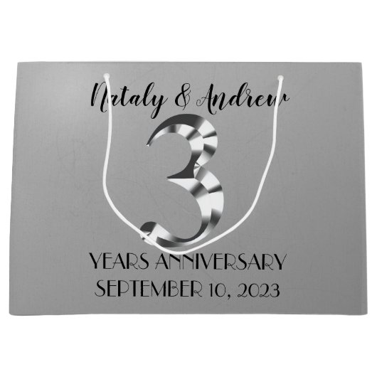 Metallic Silver Third Wedding Jubileum Groot Cadeauzakje (Voorkant)