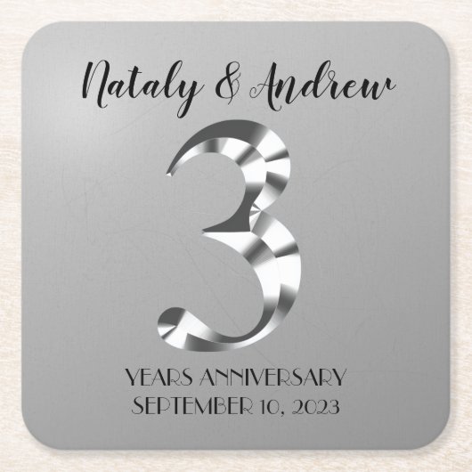 Metallic Silver Third Wedding Jubileum Kartonnen Onderzetters (Voorkant)