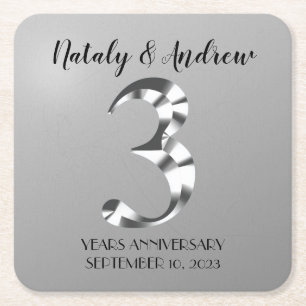 Metallic Silver Third Wedding Jubileum Kartonnen Onderzetters