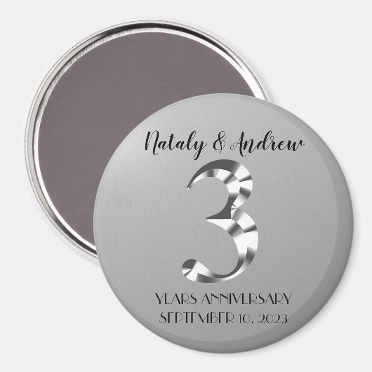 Metallic Silver Third Wedding Jubileum Magneet (Voorkant / Achterkant)