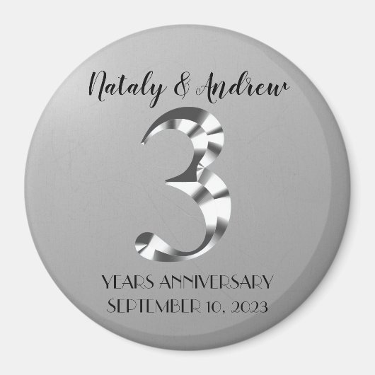 Metallic Silver Third Wedding Jubileum Magneet (Voorkant)