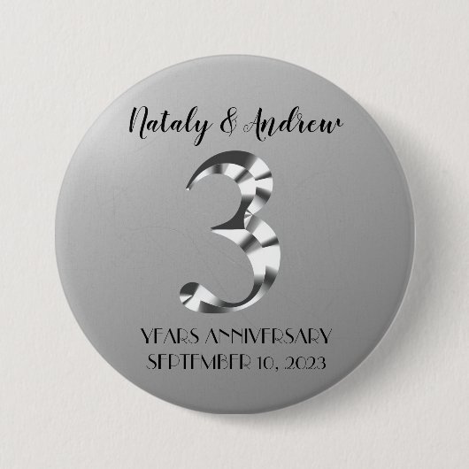 Metallic Silver Third Wedding Jubileum Ronde Button 7,6 Cm (Voorkant)