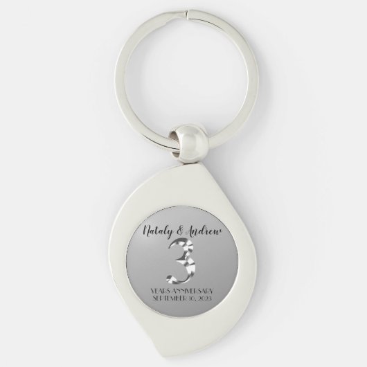 Metallic Silver Third Wedding Jubileum Sleutelhanger (Voorkant)