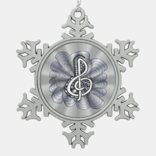 Metallic Silver Treble Clef Musical Art Tin Sneeuwvlok Ornament