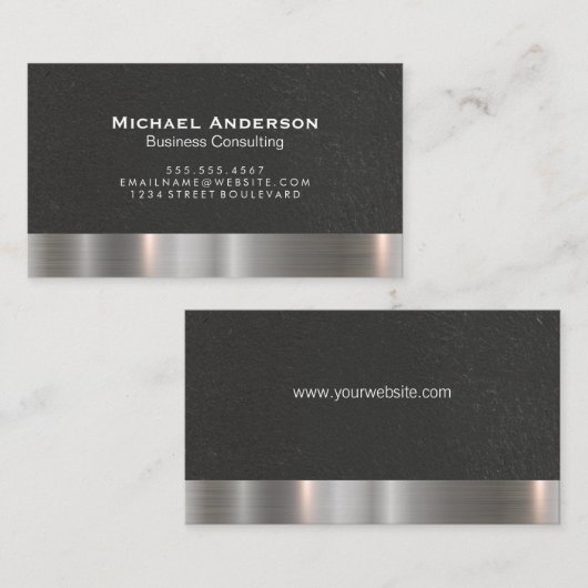 Metallic Silver Trim Black Wall textuur Visitekaartje (Voorkant / Achterkant)