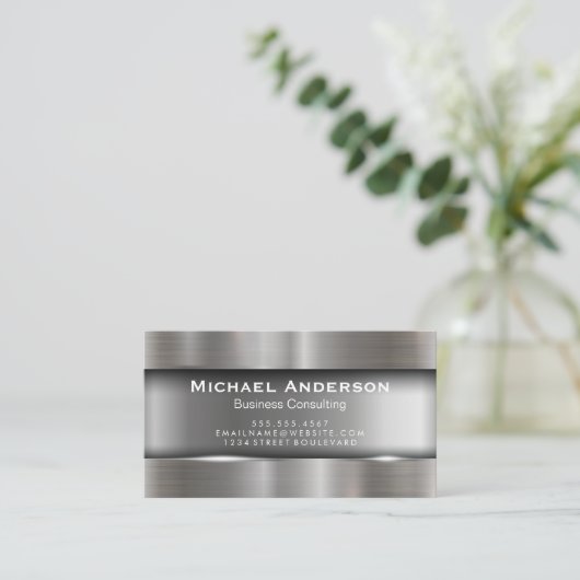 Metallic Silver Visitekaartje (Staand voorkant)