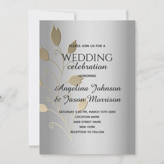 Metallic Silver Wedding Kaart (Voorkant)