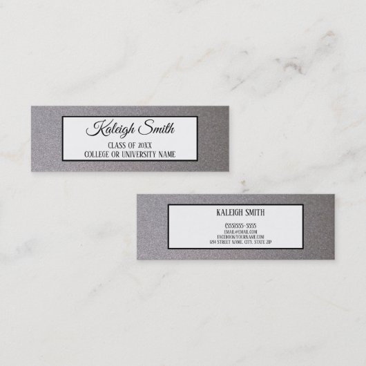 Metallic Silver White Afstuderen Invoegnaam Kaart Contactkaartje (Voorkant / Achterkant)