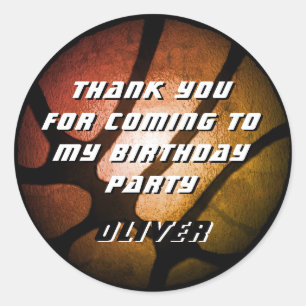 Metallic Sinaasappel basketbal Dank u Verjaardag Ronde Sticker