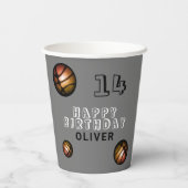 Metallic Sinaasappel basketbal verjaardagsfeestje Papieren Bekers (Achterkant)