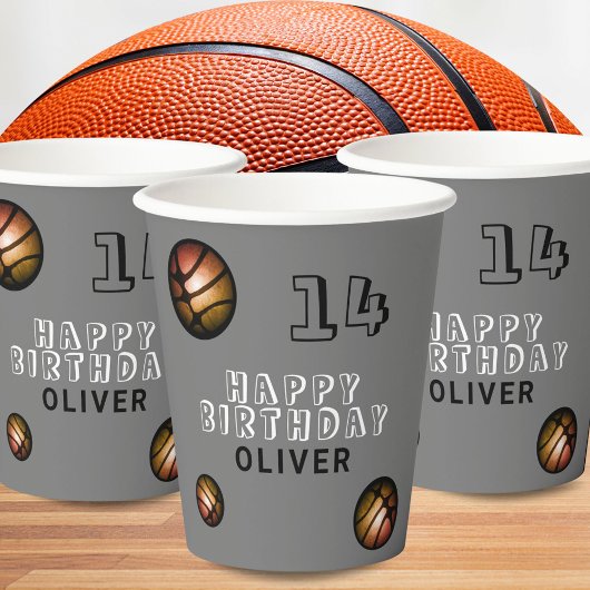 Metallic Sinaasappel basketbal verjaardagsfeestje Papieren Bekers
