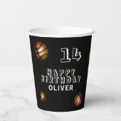 Metallic Sinaasappel Basketbal Verjaardagsfeestje Papieren Bekers (Achterkant)