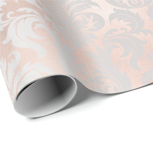 Metallic Skinny Roos Gold Blush Grey Silver Damask Cadeaupapier (Rol Hoek)