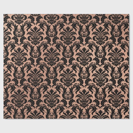 Metallic Skinny Roos Gold Copper Grey Black Damask Cadeaupapier (Vlak)