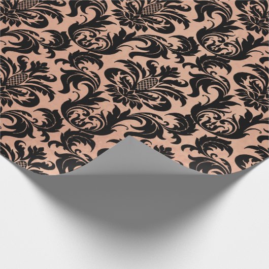 Metallic Skinny Roos Gold Copper Grey Black Damask Cadeaupapier (Hoek)
