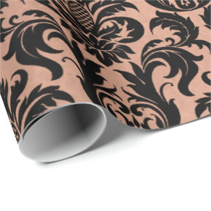 Metallic Skinny Roos Gold Copper Grey Black Damask Cadeaupapier